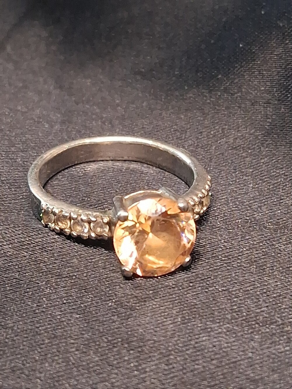 P9. Vintage NF Sterling Silver Prong-set Peach Stone,Cubic Zirconia Ring, Size 8 - Picture 5 of 12